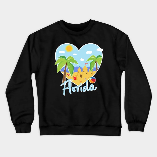 Florida Love Heart Shaped Beach Vacation Scene Crewneck Sweatshirt by MedleyDesigns67